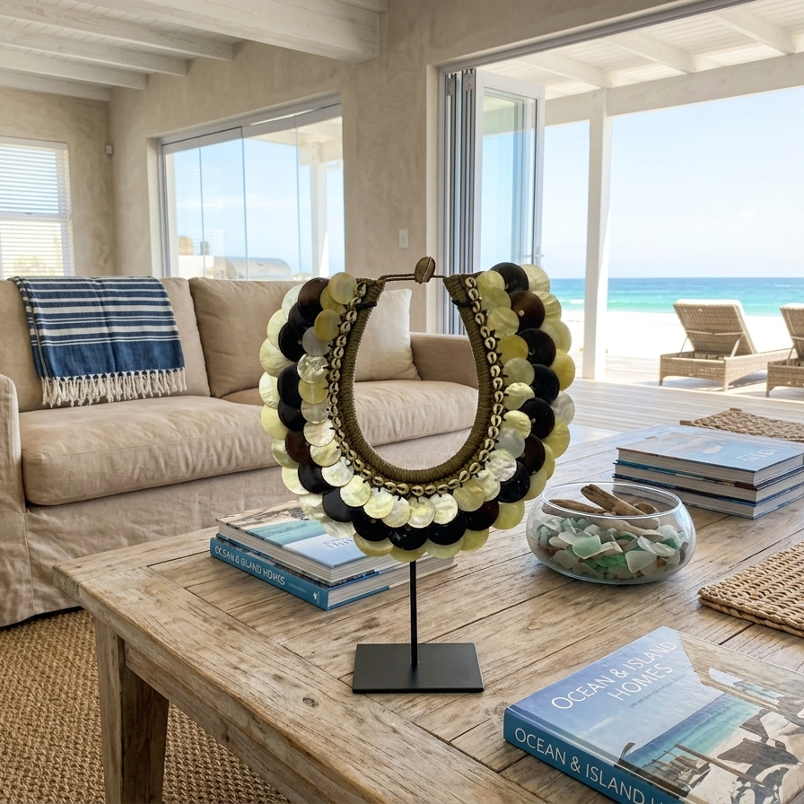 The Solstice Shell Statement Necklace on Stand