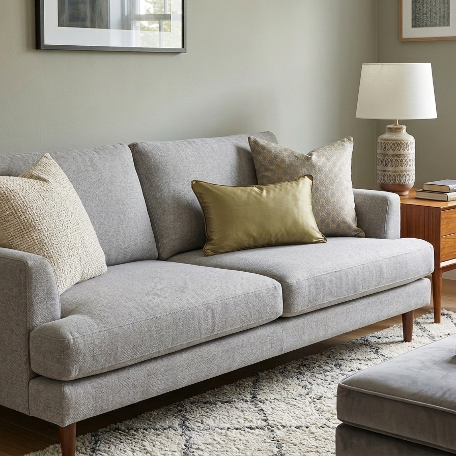 rectangular champagne gold silk-textured lumbar pillow featuring dark bronze contrast piping,