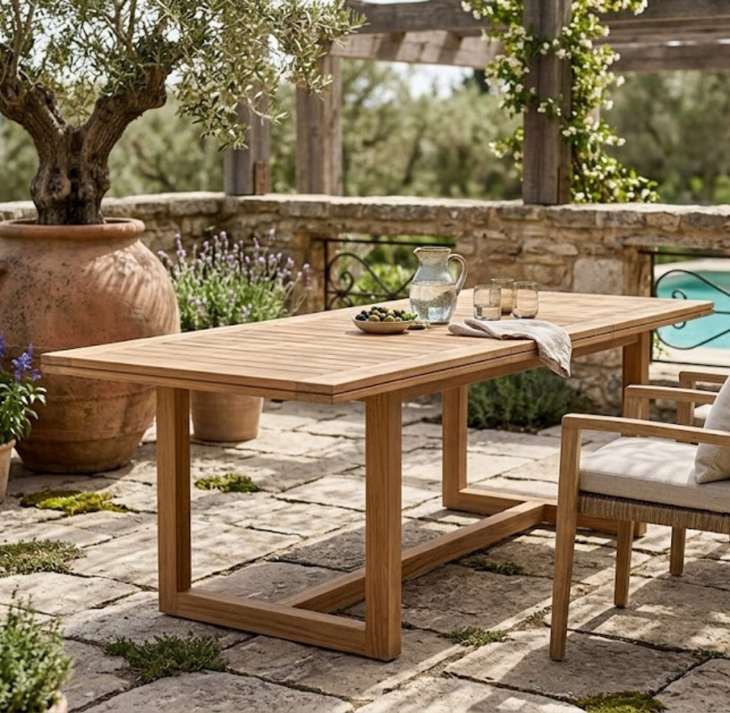 U LEG TEAK DINING TABLE