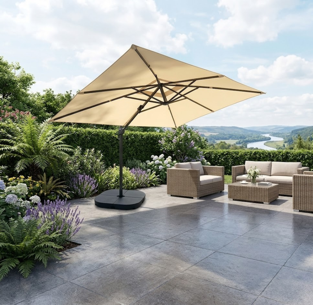 SQUARE ADJUSTABLE PARASOL (BEIGE)